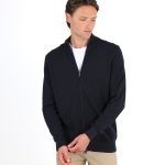 Cardigã de malha lisa de algodão com zíper