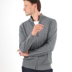 Cardigã de malha lisa de algodão com zíper